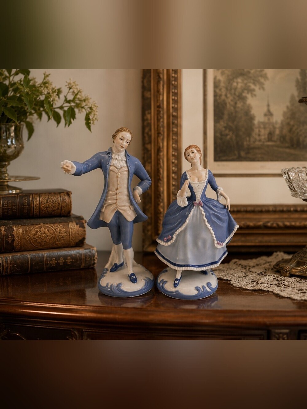 Vintage Czechoslovakia Porcelain Figurines Pair Courtship Royal D Triangle Mark